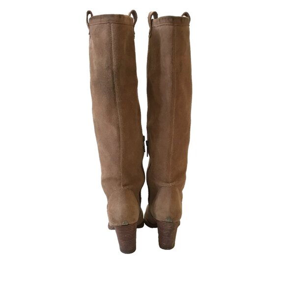 UGG Ava Knee High Tall Suede Boots Womens 6.5 Brown Tan Block Heels Leather Zip - Picture 11 of 16
